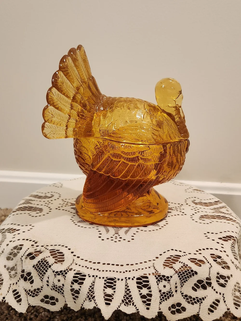 Williams Sonoma Amber Glass Turkey Candy Dish with Lid